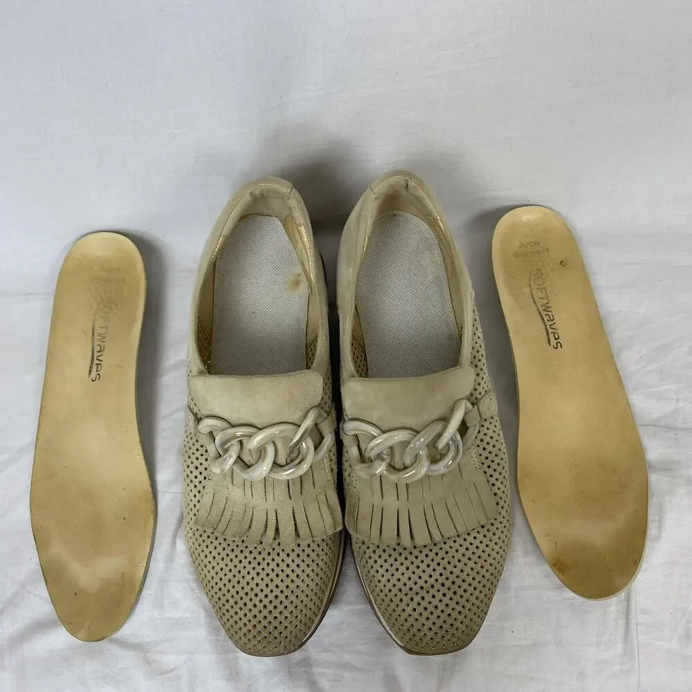 Softwaves Shoes Womens 10 40.5 Beige Suede Platform Chain Loafers Carlie Chunky
